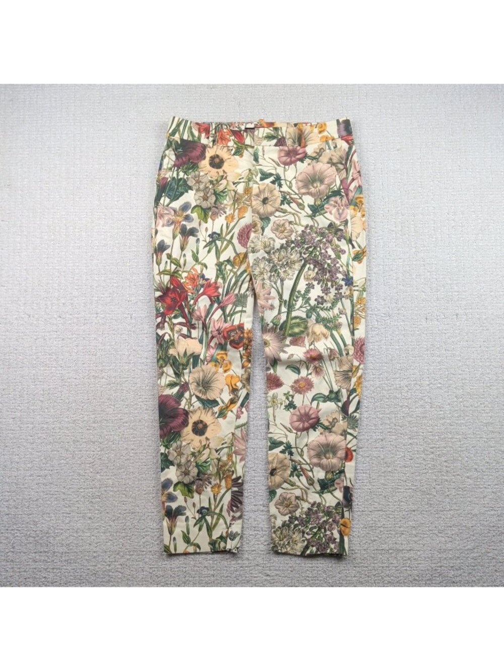 Zara Woman Trousers Floral Retro Botanical Garden AOP Cream Preppy Women Sz M